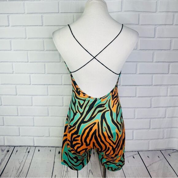 Shein Crisscross Backless Zebra Striped Cami Romper - Medium - Picture 9 of 13